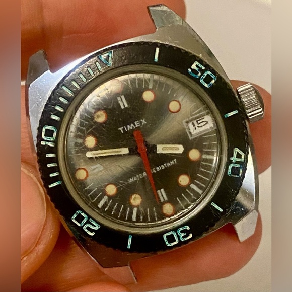 Timex Other - Timex Black and Silver Dive Watch with Red Accents. Vintage